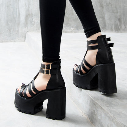 Fish mouth high heel thick heel sandals