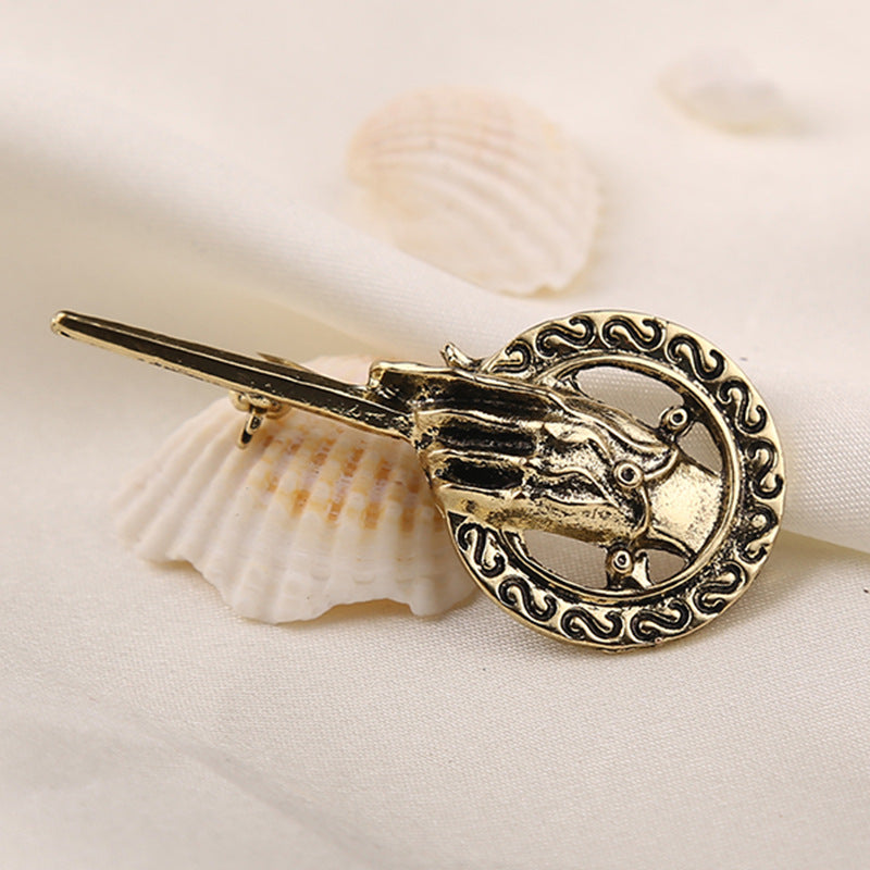 Power Game King Scepter Hand BROOCH BADGE Commemorative