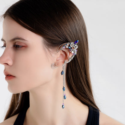 Metal Non-piercing Ear Clip Elf Handmade Ear Hanging Long Fringe Earrings