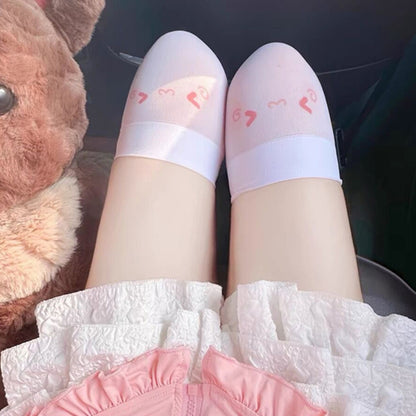 White Coquette Thigh High Socks, Cute Cherry Embroidery Over The Knee Stockings, Sweet Lolita Aesthetic Legwear For Women