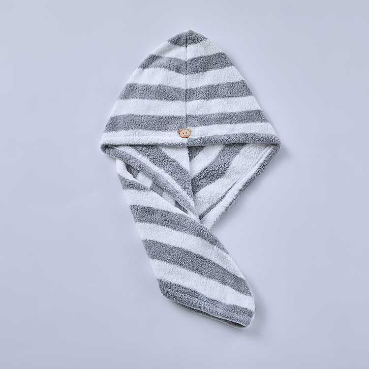 Fiber absorbent and quick-drying striped shower cap