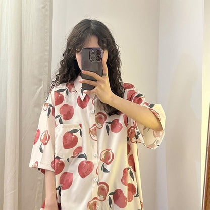 Summer Hong Kong Style Couple Half Sleeve Flower Shirt