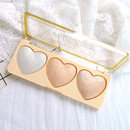 Three-color Love High-gloss Pearlescent Brightening Cute Girl Student Eye Shadow Repair Makeup Palette