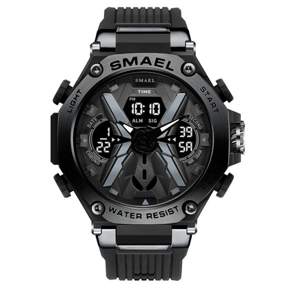 Multifunctional Digital Double Display Waterproof Alloy Sports Men Quartz Watch
