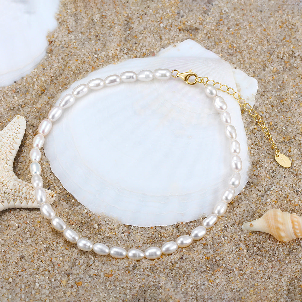 Women's Party Gift Anklet Small Rice-shaped Beads Beaded Anklet