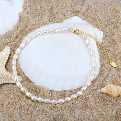 Women's Party Gift Anklet Small Rice-shaped Beads Beaded Anklet