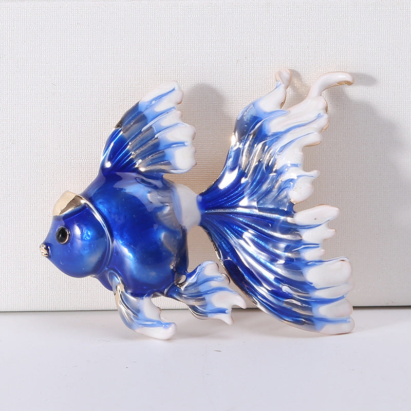 Alloy oil drop three-dimensional goldfish brooch
