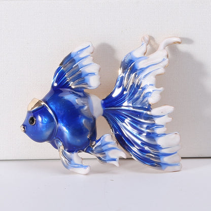 Alloy oil drop three-dimensional goldfish brooch