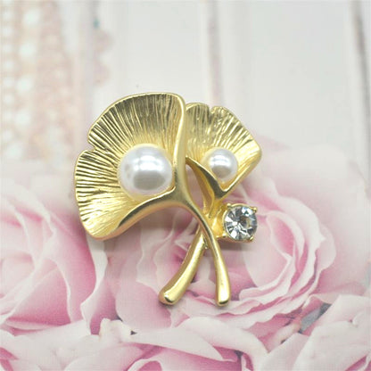 Matte gold ginkgo leaf accessory brooch