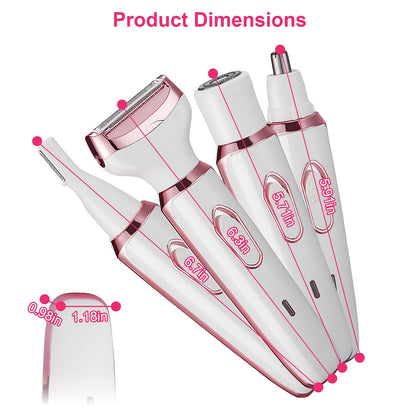 1Pc 4 In 1 Electric Razor For Women Summer Bikini Shaver Painless Grooming Kit Rechargeable Eyebrow Nose Hair Pubic Hair Bikini Trimmer Face Shaver