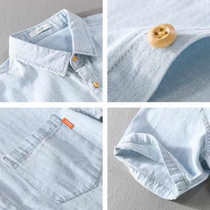Summer Men's Cotton Short-Sleeve Denim Shirt