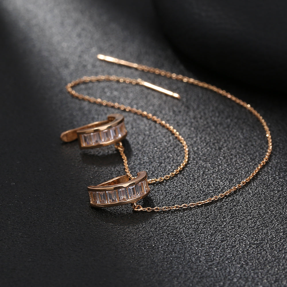 Ear Bone Clip Ear Line Integrated Long Tassel Earrings Micro Inlaid With Zircon C-type Half Round Earrings Ear Clip Accessories