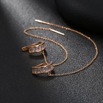 Ear Bone Clip Ear Line Integrated Long Tassel Earrings Micro Inlaid With Zircon C-type Half Round Earrings Ear Clip Accessories