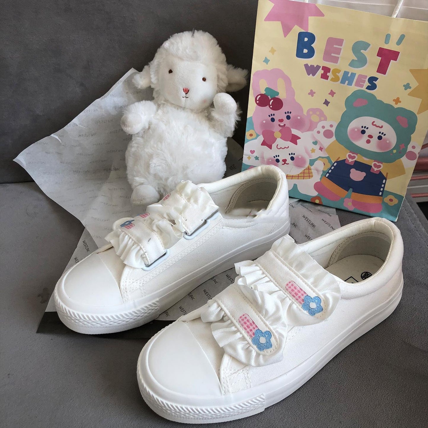 Japanese Velcro Sneakers Women Net Red White Shoes Canvas Shoes