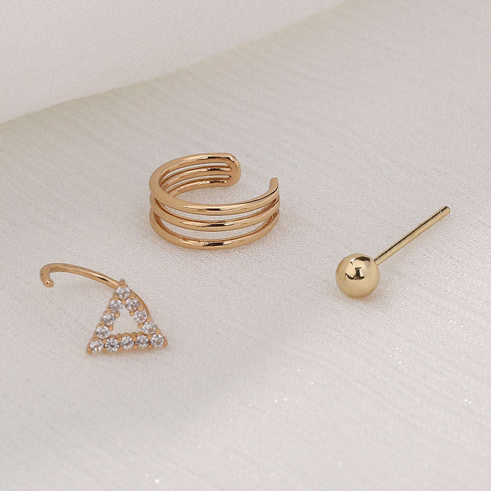 Korean Fashion Diamond-encrusted Triangular Ear Clip Minority C-type Ear Without Hole Ear Bone Clip Ear Hanging European And N Earrings Earrings Earrings Female