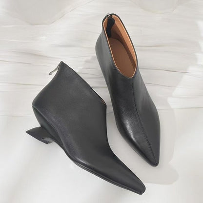 Short Boots French Pointed Toe Shaped Mid Heel Autumn And Winter Women