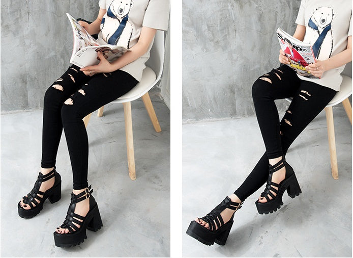 Fish mouth high heel thick heel sandals