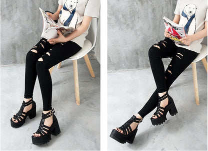 Fish mouth high heel thick heel sandals