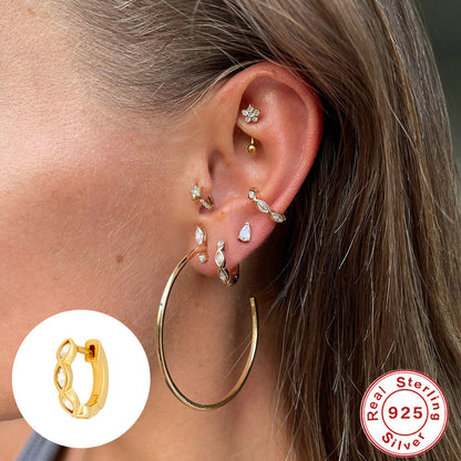S925 Sterling Silver Diamond Horse Eye Ear Clip Earrings