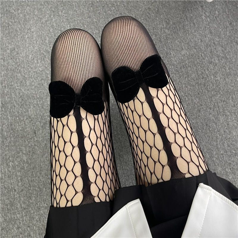 Y2K Hot Girl Fishnet Stockings, Integrated Garter Belt Design, Hollow Ripped Dark Style Sheer Stockings, Ins Trendy Over-Knee Socks For Women