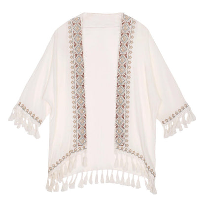 Ethnic Style Embroidered Sun Protection Shirt For Beach Outfits
