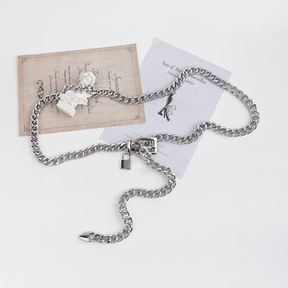 New Hip Hop Fashion For Men And Women Metal Waist Chain Padlock Pendant Versatile Jeans Skirt Accessories Thick Chain