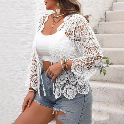 Bohemian Cutout Crochet Lace Sun-Protective Blouse
