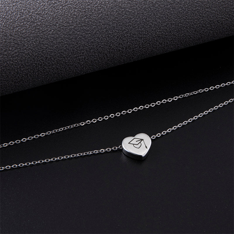 New Dr. Cap Heart Double Anklet Silver Stainless Steel Anklet