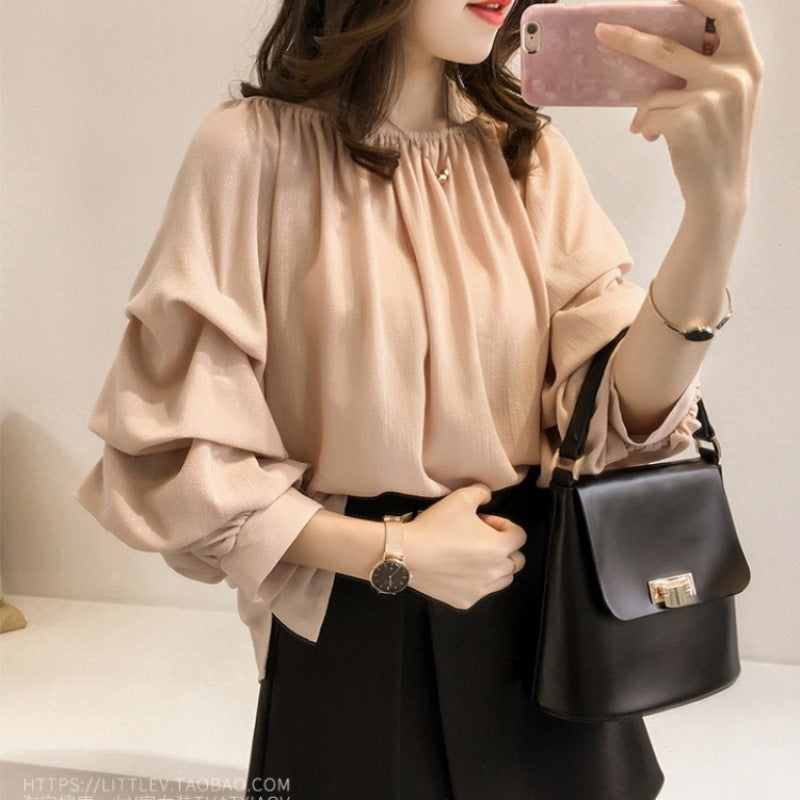 Flowy Long-sleeve Chiffon Top With A Relaxed Layered Design