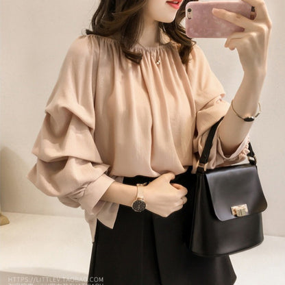 Flowy Long-sleeve Chiffon Top With A Relaxed Layered Design