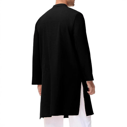 Men's Solid Color Long Sleeve Casual Slim Fit Business Stand Collar Robe