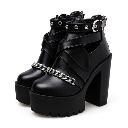 Hollow 14cm thick heel high heel thick sole cool boots