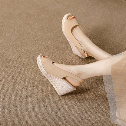 Summer Sponge Cake-Style Thick-Soled Waterproof Platform High-Heel Fashionable Cross-Strap Buckle Sandals For Women