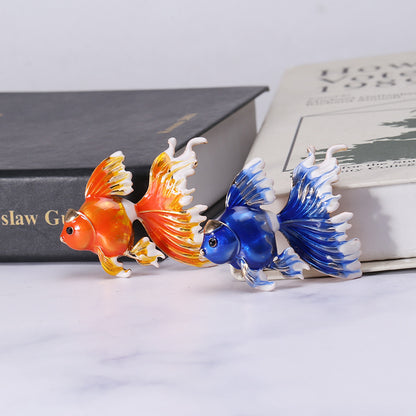 Alloy oil drop three-dimensional goldfish brooch
