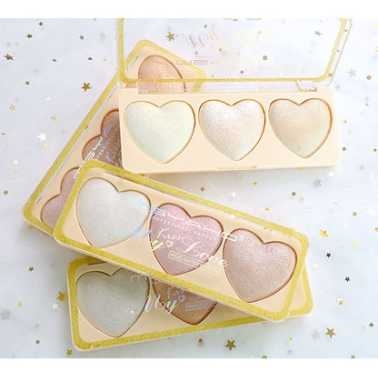 Three-color Love High-gloss Pearlescent Brightening Cute Girl Student Eye Shadow Repair Makeup Palette