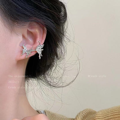 Silver Liquid Butterfly Integrated Stud Earrings Ear Clip