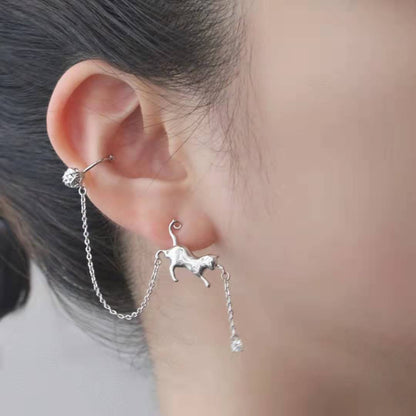 Cat Earrings In Cold Style Silver Needle Ear Clip Ear Hanging