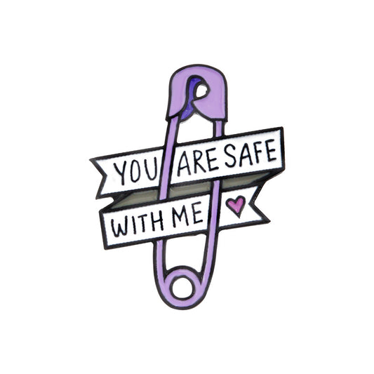 Purple Safety Pin Brooch Heart Enamel Brooch Badge
