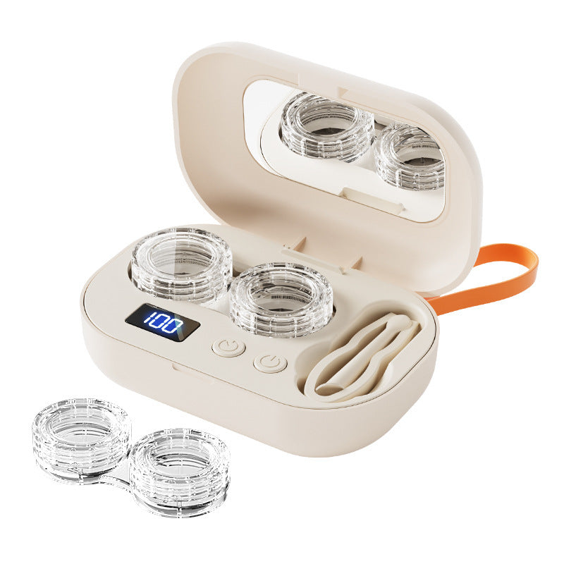 Portable Contact Lens Case With Ultrasonic Automatic Cleaning Feature