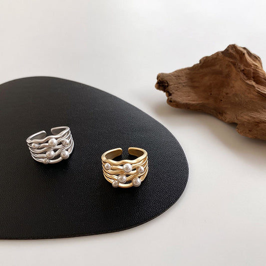 Irregular metal pearl ring