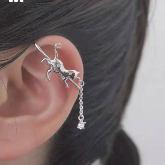 Cat Earrings In Cold Style Silver Needle Ear Clip Ear Hanging