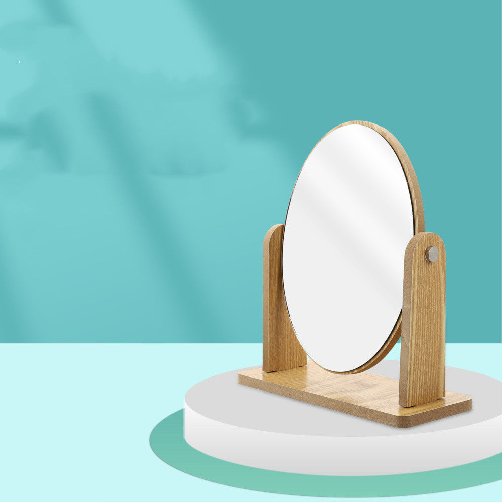 Wooden Makeup Mirror Desktop Desktop Rotating Beauty Mirror
