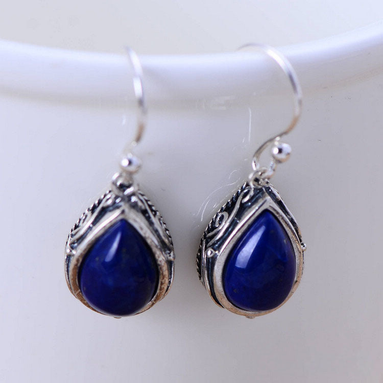 Sterling Silver Jewelry Lapis Lapis Water Drop Earrings for Women