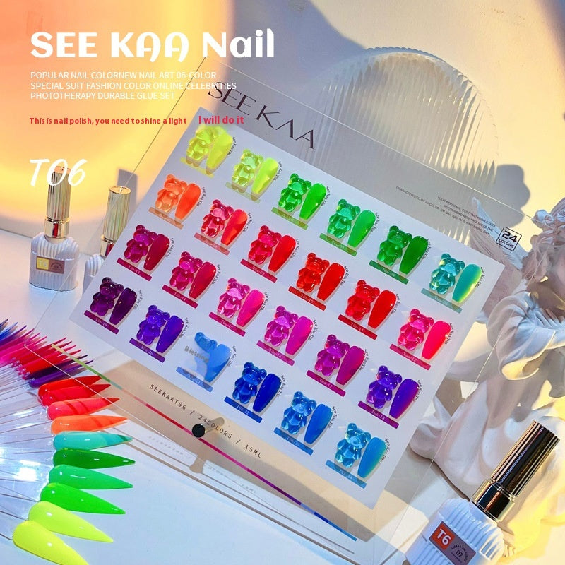 Fluorescent White Transparent Nude UV Polish Nail Set