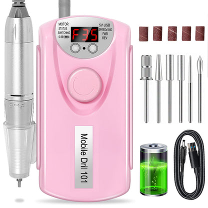 Professional Nail Drill, 35000 RPM Electric Mobile Drill For Acrylic Nails, Rechargeable Electric Nail File Machine Kit For Home Use, Salon Quality, Portable & Low Noise.