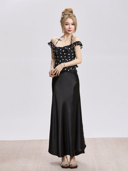 Spicy Girl Sexy Halter-Neck Polka-Dot Chiffon Blouse