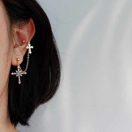 Retro Niche High-end Cross Earrings Ear Bone Clip