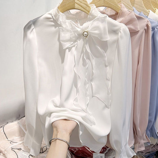 Womens Chiffon Pullover Featuring Organic Tulle Lace Beaded Details