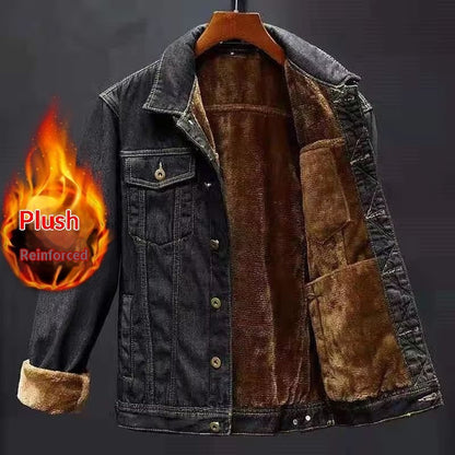Men's Fleece-Lined Thickened Denim Coat Padded Jacket