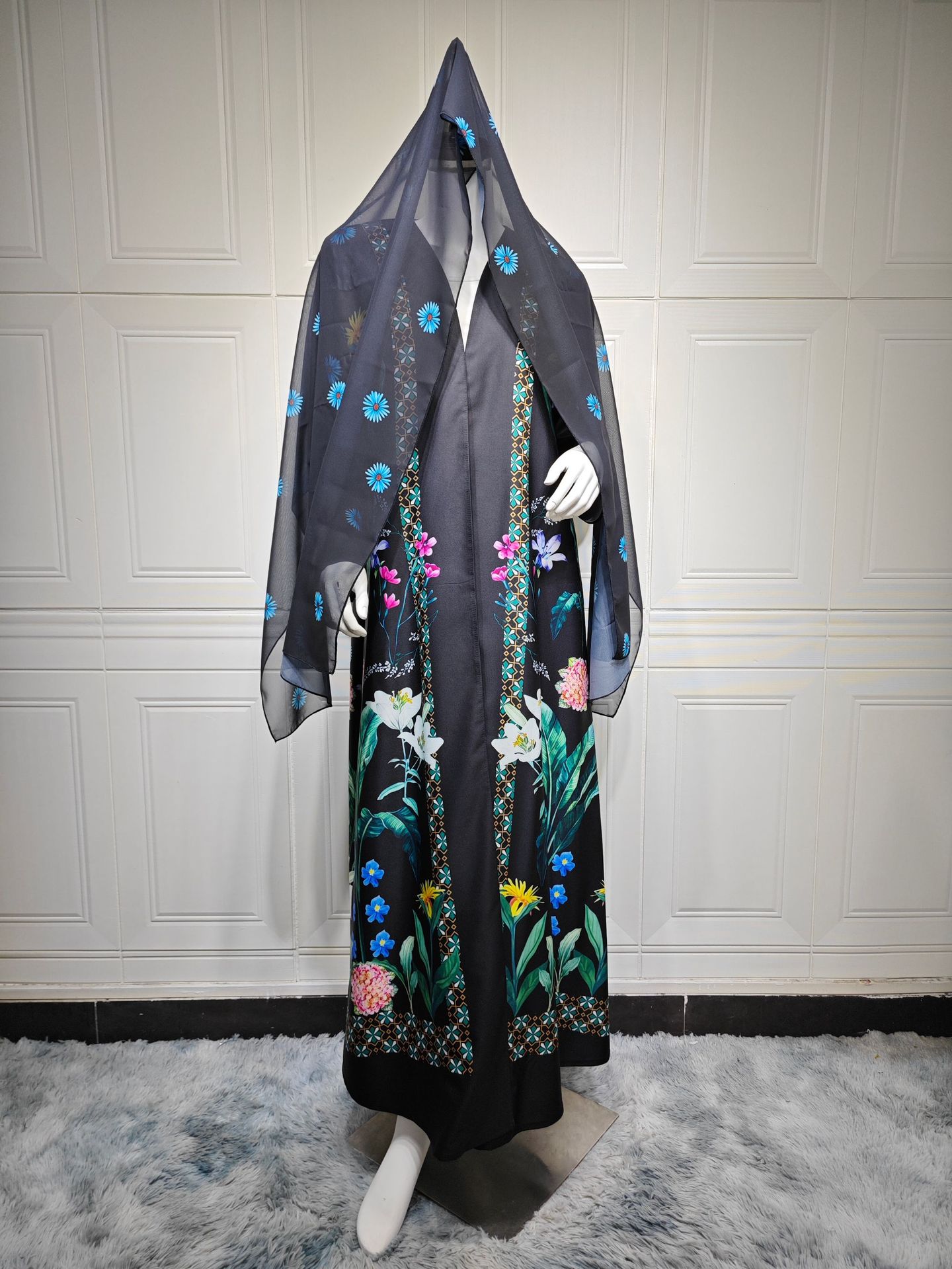 Womens Fashionable Printed Casual Cardigan Coat With Headscarf